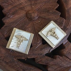 Medical Profession Gold Cufflinks w/Caduceus Staff